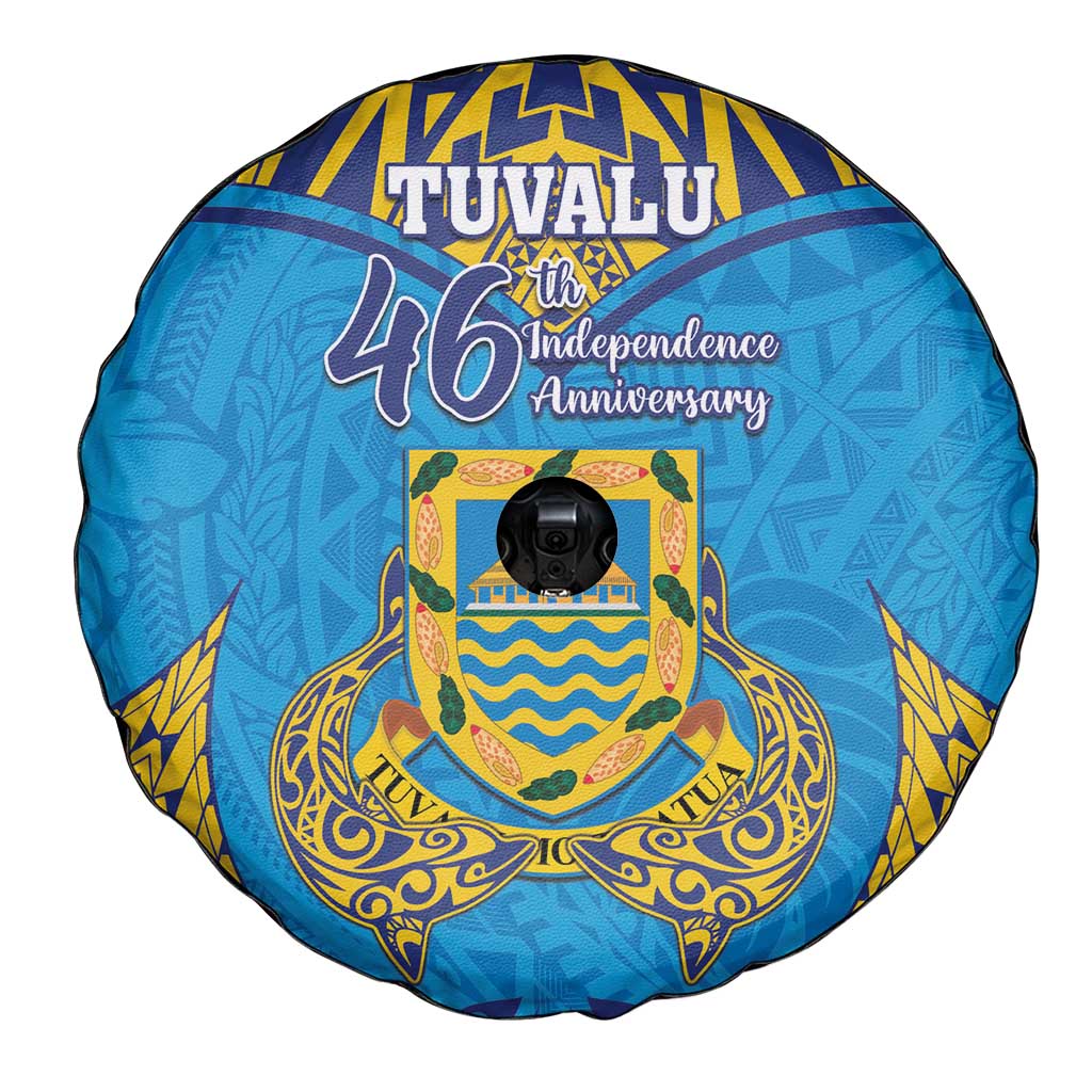 Tuvalu Independence Day Spare Tire Cover Coat Of Arms With Polynesian Dolphin Tattoo