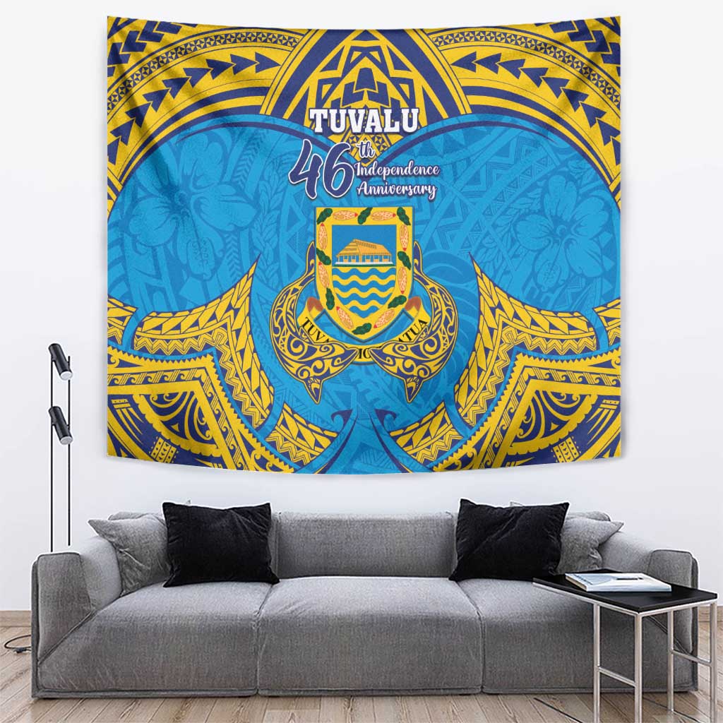 Tuvalu Independence Day Tapestry Coat Of Arms With Polynesian Dolphin Tattoo