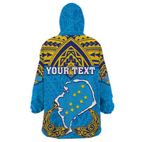 Personalised Tuvalu Independence Day Wearable Blanket Hoodie Coat Of Arms With Polynesian Dolphin Tattoo