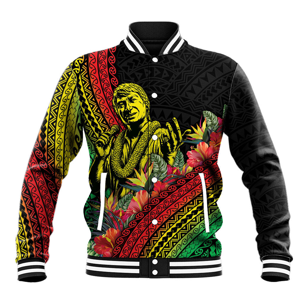 Retro Hawaiian Singer Baseball Jacket Polynesian Style Tropical Flowers