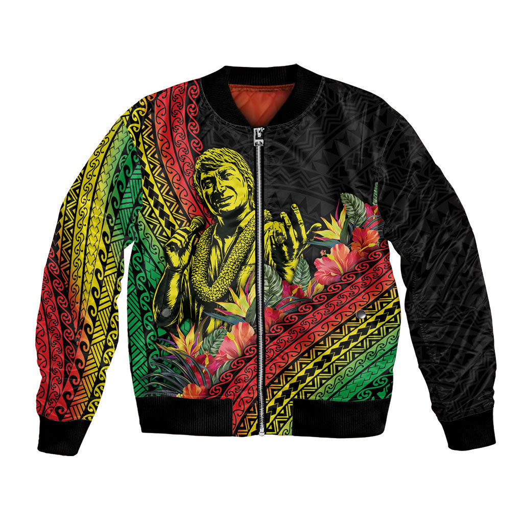 Retro Hawaiian Singer Bomber Jacket Polynesian Style Tropical Flowers