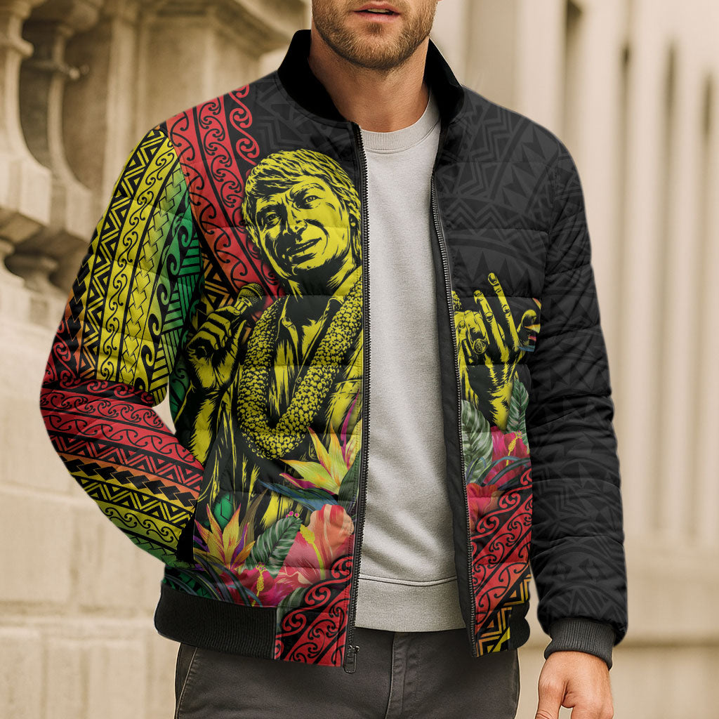 Retro Hawaiian Singer Bomber Puffer Jacket Polynesian Style Tropical Flowers LT05 - Polynesian Pride