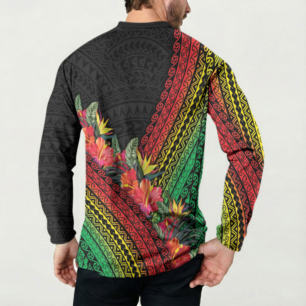 Retro Hawaiian Singer Button Sweatshirt Polynesian Style Tropical Flowers LT05 - Polynesian Pride