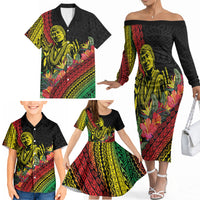 Retro Hawaiian Singer Family Matching Off The Shoulder Long Sleeve Dress and Hawaiian Shirt Polynesian Style Tropical Flowers LT05 - Polynesian Pride