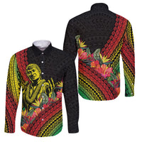 Retro Hawaiian Singer Family Matching Off The Shoulder Long Sleeve Dress and Hawaiian Shirt Polynesian Style Tropical Flowers LT05 Dad's Shirt - Long Sleeve Black - Polynesian Pride