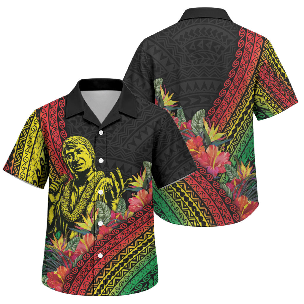 Retro Hawaiian Singer Family Matching Off Shoulder Short Dress and Hawaiian Shirt Polynesian Style Tropical Flowers LT05 Son's Shirt Black - Polynesian Pride