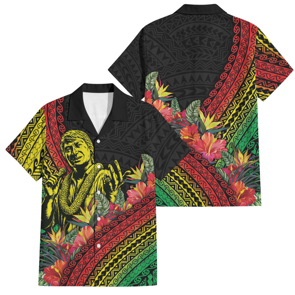 Retro Hawaiian Singer Family Matching Tank Maxi Dress and Hawaiian Shirt Polynesian Style Tropical Flowers LT05 Dad's Shirt - Short Sleeve Black - Polynesian Pride