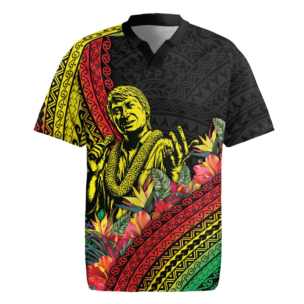 Retro Hawaiian Singer Rugby Jersey Polynesian Style Tropical Flowers