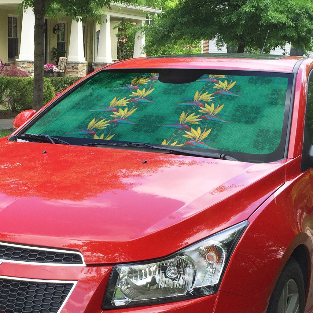 Hawaii Waikiki King Auto Sun Shade Green Quilt With Pua Manu LT05 - Polynesian Pride