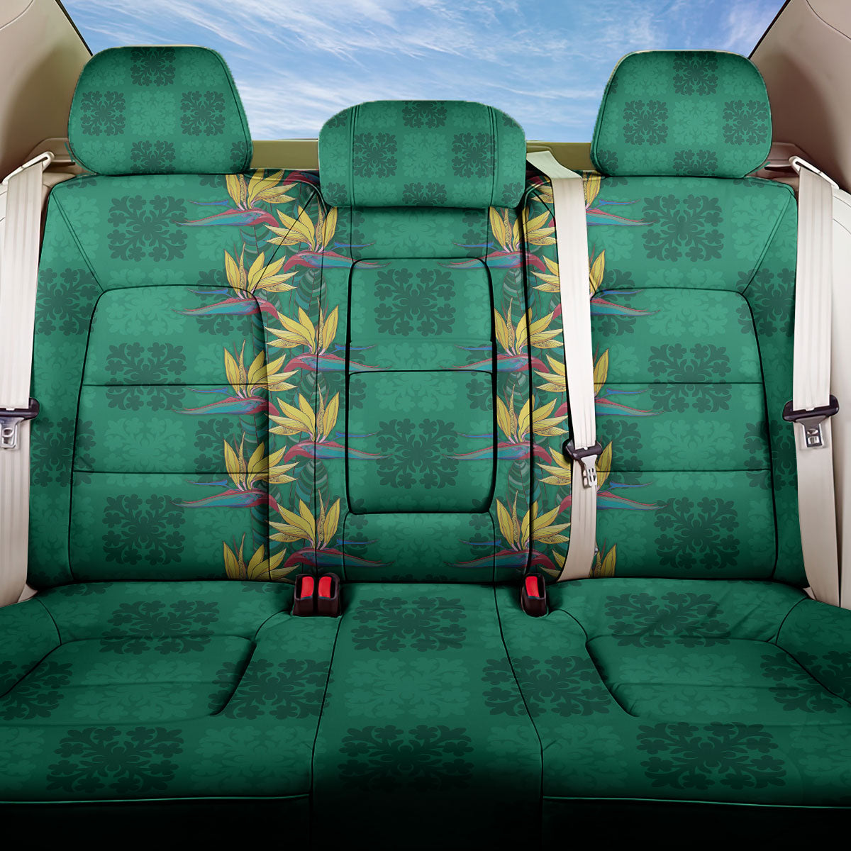 Hawaii Waikiki King Back Car Seat Cover Green Quilt With Pua Manu