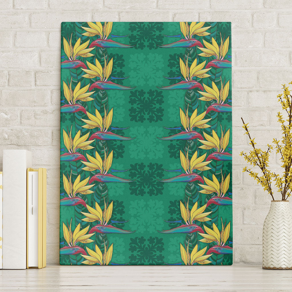 Hawaii Waikiki King Canvas Wall Art Green Quilt With Pua Manu