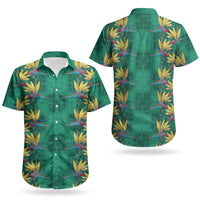 Hawaii Waikiki King Couples Matching Long Sleeve Bodycon Dress and Hawaiian Shirt Green Quilt With Pua Manu LT05 - Polynesian Pride