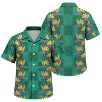 Hawaii Waikiki King Family Matching Off The Shoulder Long Sleeve Dress and Hawaiian Shirt Green Quilt With Pua Manu LT05 Son's Shirt Green - Polynesian Pride
