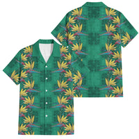 Hawaii Waikiki King Family Matching Puletasi and Hawaiian Shirt Green Quilt With Pua Manu LT05 Dad's Shirt - Short Sleeve Green - Polynesian Pride
