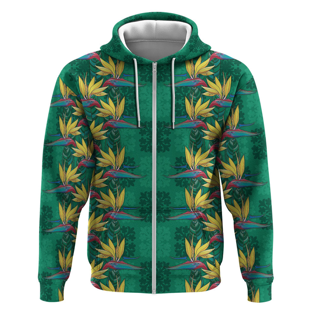 Hawaii Waikiki King Hoodie Green Quilt With Pua Manu LT05 Zip Hoodie Green - Polynesian Pride