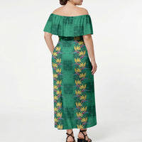 Hawaii Waikiki King Off Shoulder Maxi Dress Green Quilt With Pua Manu LT05 - Polynesian Pride