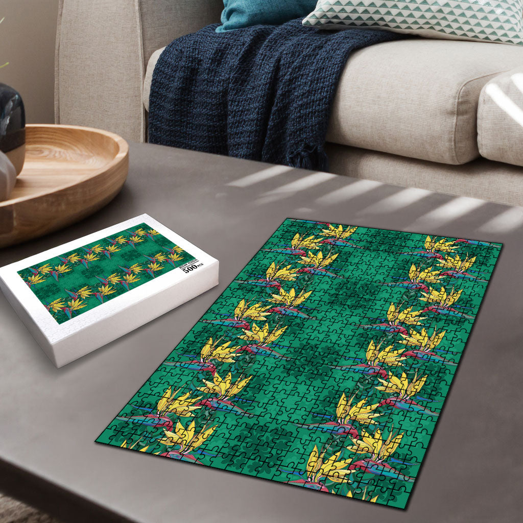 Hawaii Waikiki King Puzzle Green Quilt With Pua Manu LT05 - Polynesian Pride
