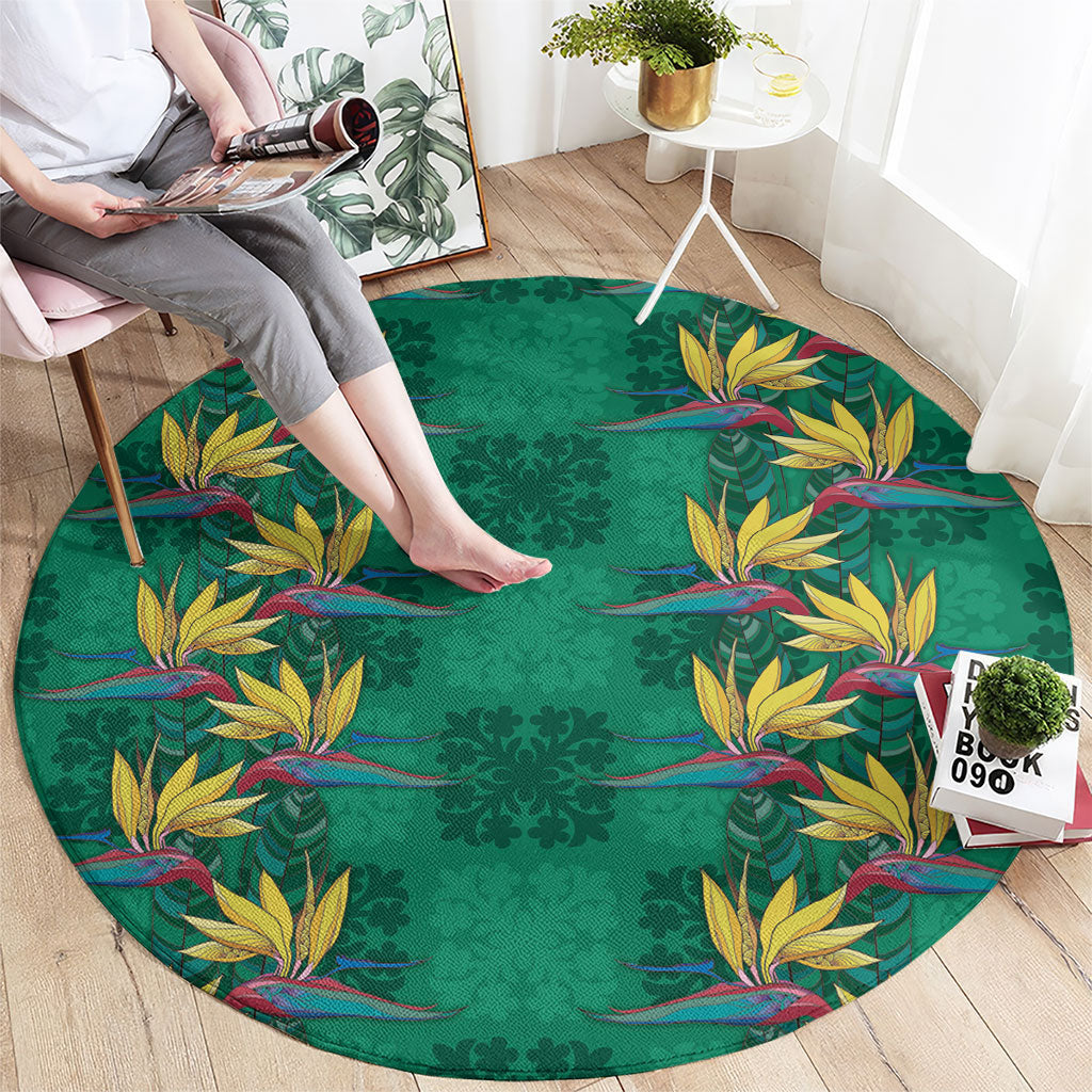 Hawaii Waikiki King Round Carpet Green Quilt With Pua Manu LT05 - Polynesian Pride
