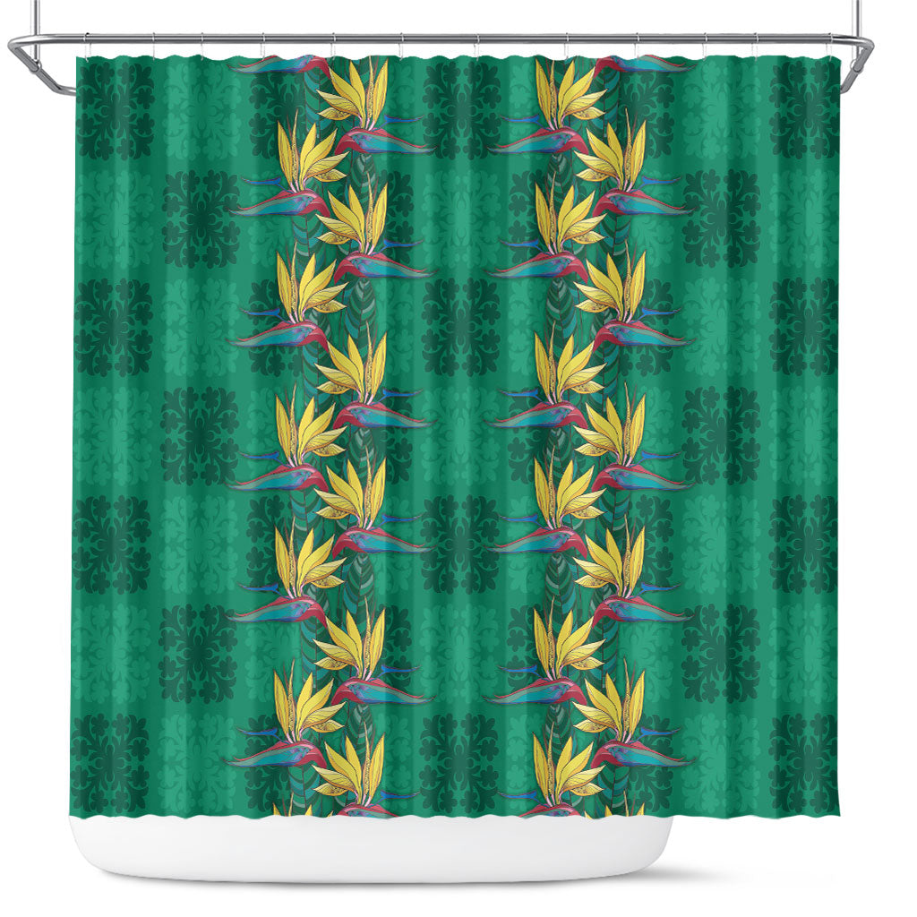Hawaii Waikiki King Shower Curtain Green Quilt With Pua Manu
