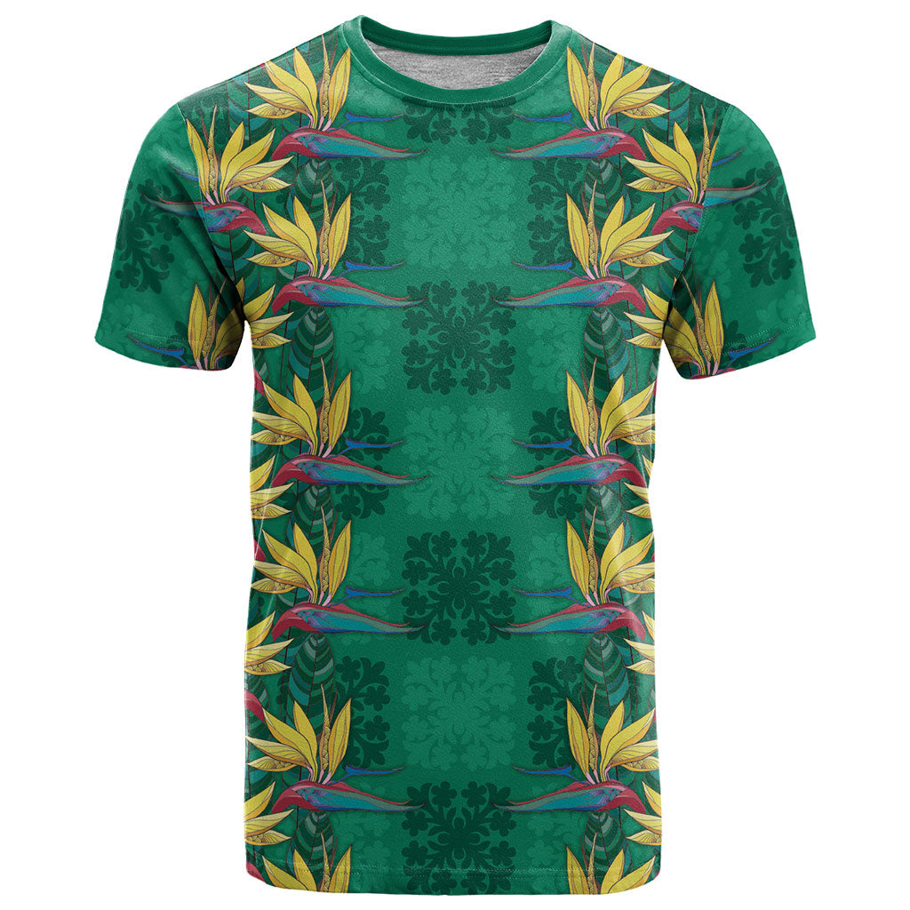 Hawaii Waikiki King T Shirt Green Quilt With Pua Manu