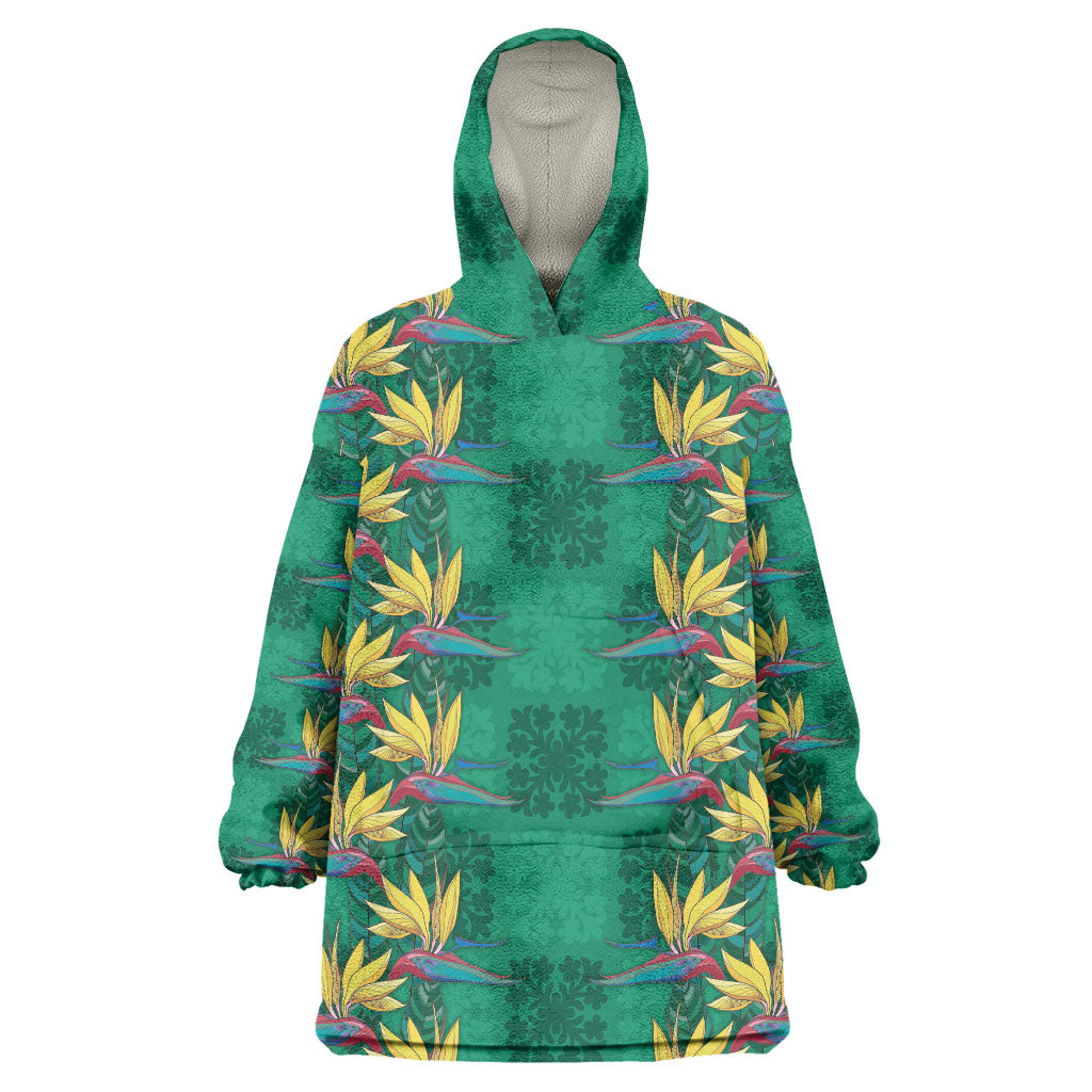 Hawaii Waikiki King Wearable Blanket Hoodie Green Quilt With Pua Manu