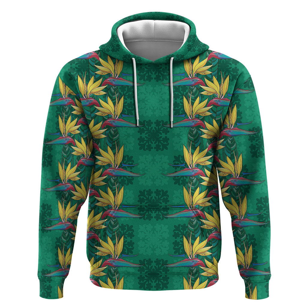 Hawaii Waikiki King Zip Hoodie Green Quilt With Pua Manu LT05 Pullover Hoodie Green - Polynesian Pride