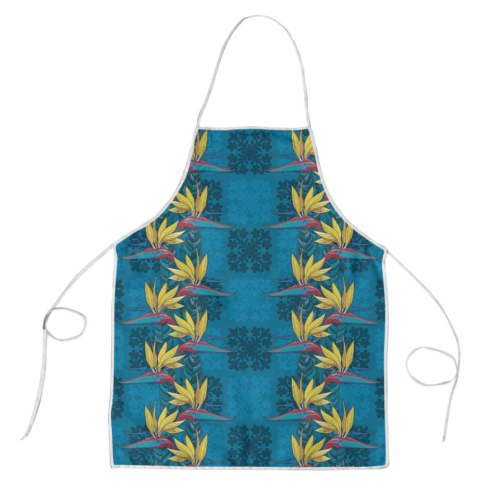 Hawaii Waikiki King Apron Blue Quilt With Pua Manu