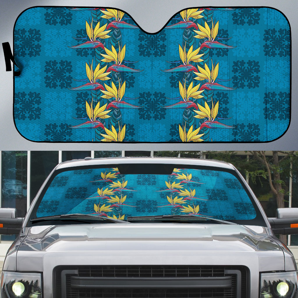 Hawaii Waikiki King Auto Sun Shade Blue Quilt With Pua Manu