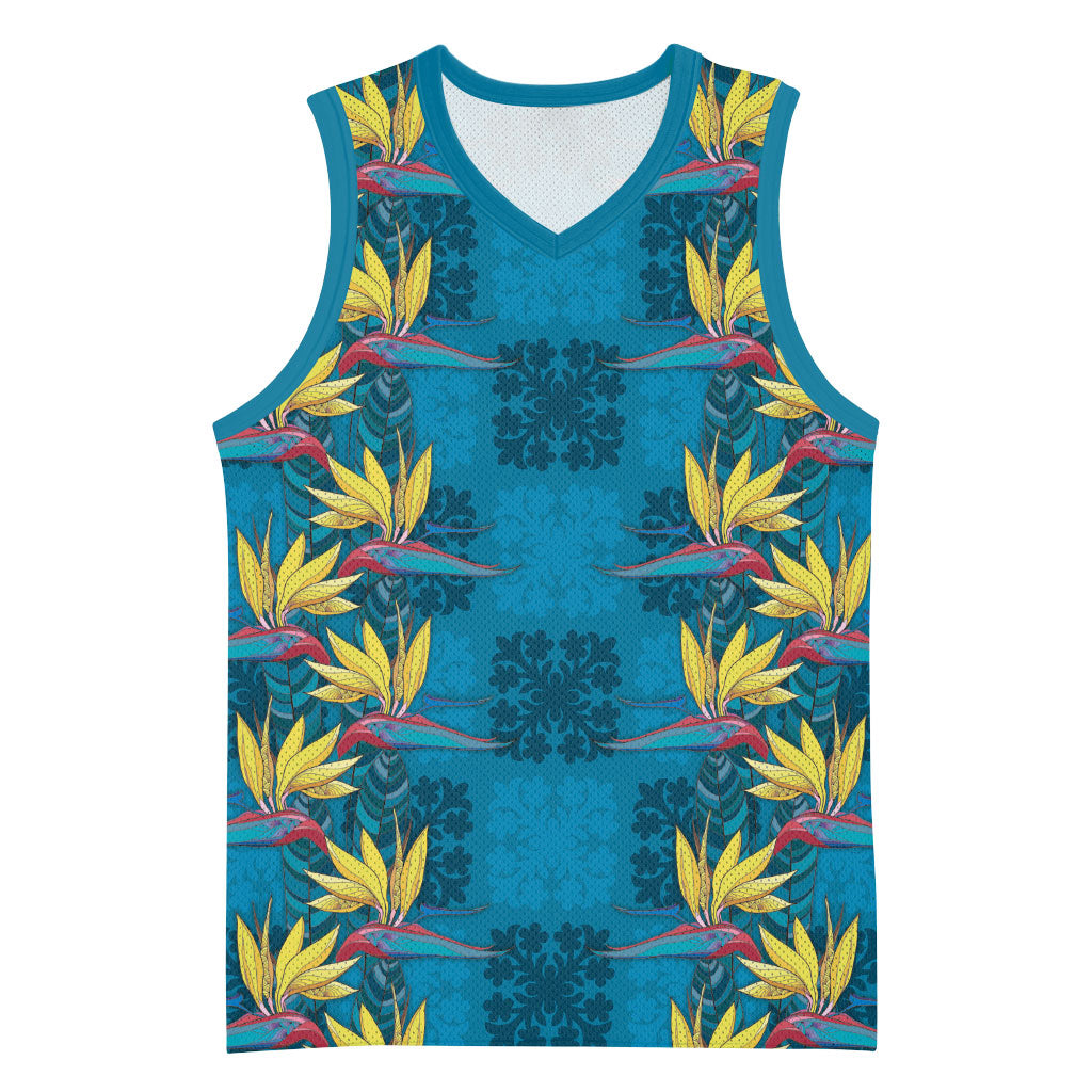 Hawaii Waikiki King Basketball Jersey Blue Quilt With Pua Manu