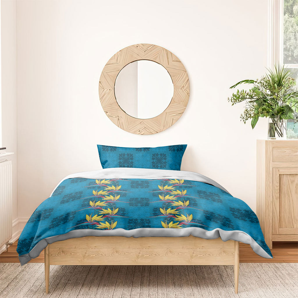 Hawaii Waikiki King Bedding Set Blue Quilt With Pua Manu LT05 - Polynesian Pride