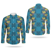Hawaii Waikiki King Couples Matching Long Sleeve Bodycon Dress and Long Sleeve Button Shirt Blue Quilt With Pua Manu LT05 - Polynesian Pride