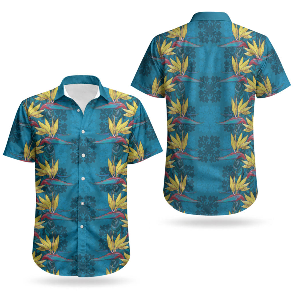 Hawaii Waikiki King Couples Matching Tank Maxi Dress and Hawaiian Shirt Blue Quilt With Pua Manu LT05 - Polynesian Pride