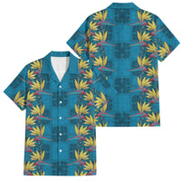 Hawaii Waikiki King Family Matching Summer Maxi Dress and Hawaiian Shirt Blue Quilt With Pua Manu LT05 Dad's Shirt - Short Sleeve Blue - Polynesian Pride