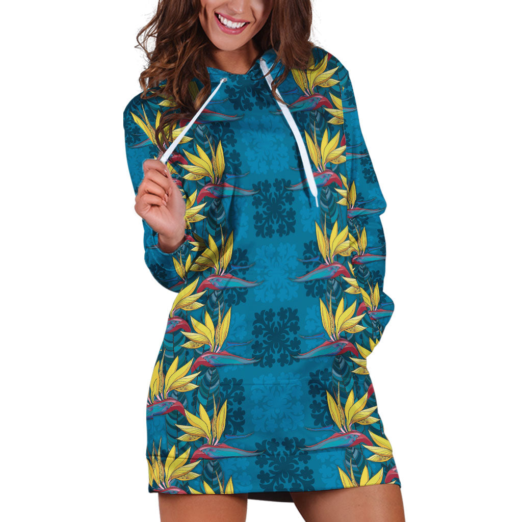 Hawaii Waikiki King Hoodie Dress Blue Quilt With Pua Manu