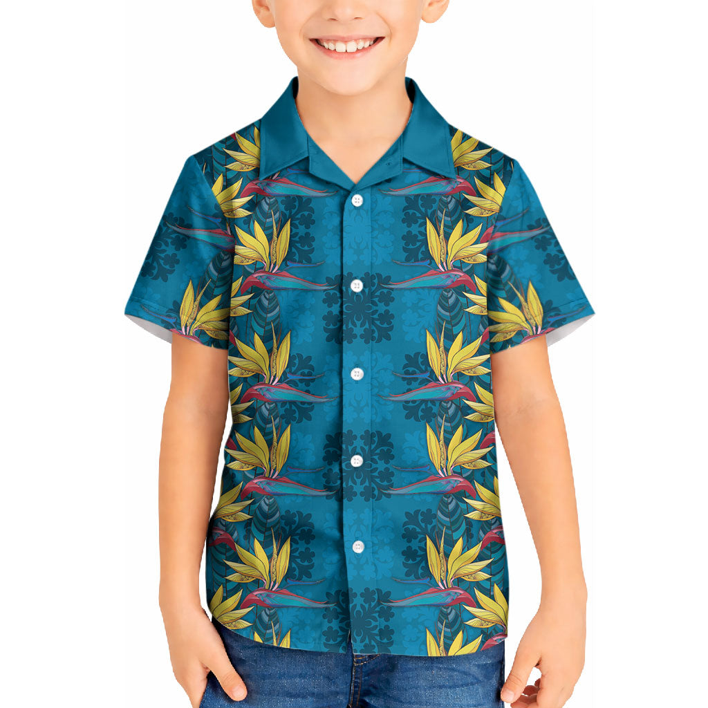 Hawaii Waikiki King Kid Hawaiian Shirt Blue Quilt With Pua Manu