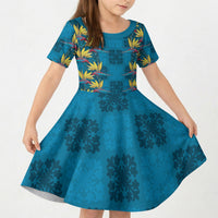 Hawaii Waikiki King Kid Short Sleeve Dress Blue Quilt With Pua Manu LT05 KID Blue - Polynesian Pride