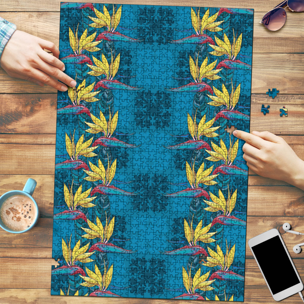 Hawaii Waikiki King Puzzle Blue Quilt With Pua Manu LT05 Blue - Polynesian Pride