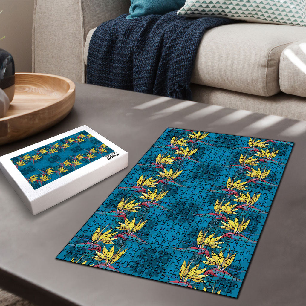 Hawaii Waikiki King Puzzle Blue Quilt With Pua Manu LT05 - Polynesian Pride
