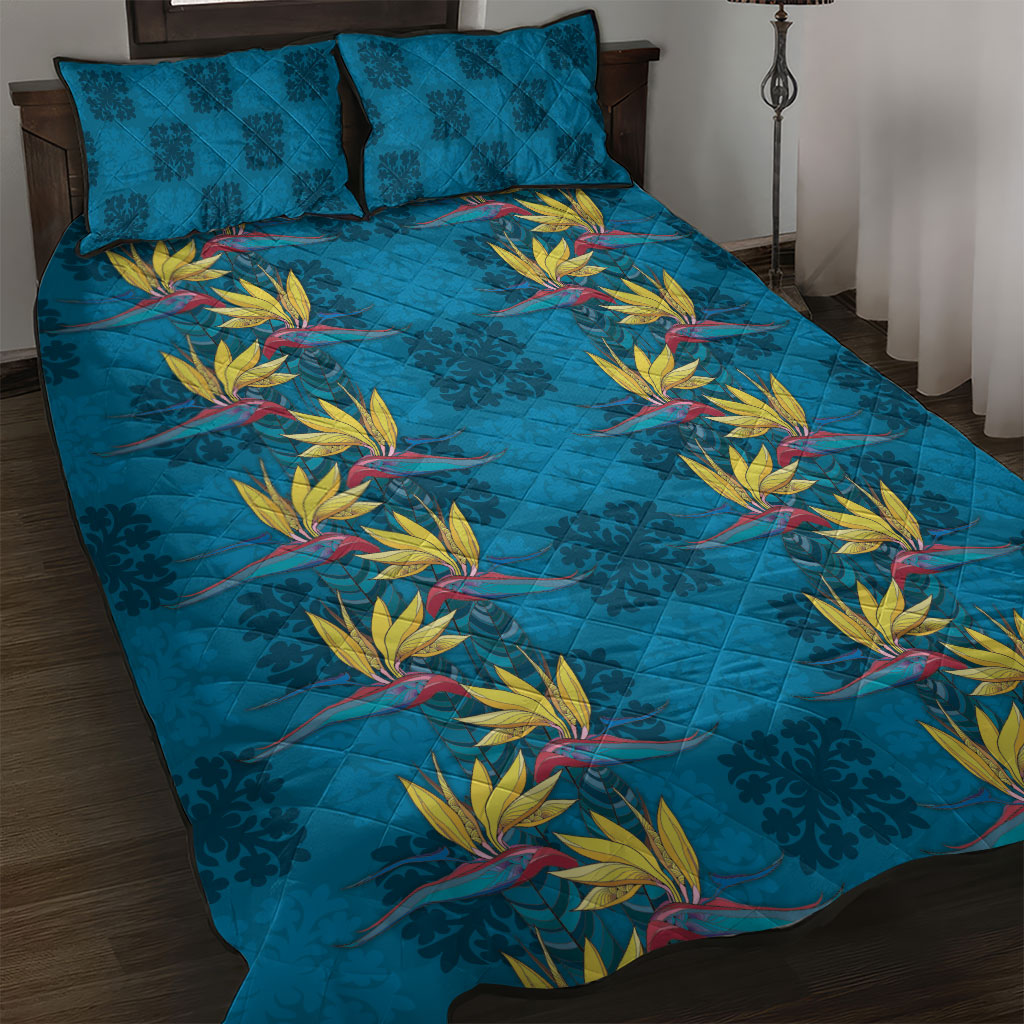 Hawaii Waikiki King Quilt Bed Set Blue Quilt With Pua Manu