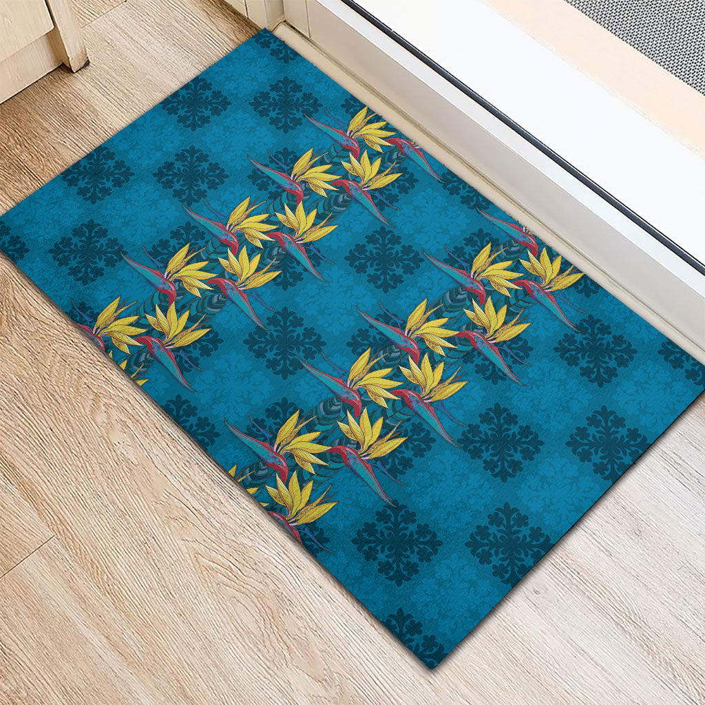 Hawaii Waikiki King Rubber Doormat Blue Quilt With Pua Manu LT05 - Polynesian Pride