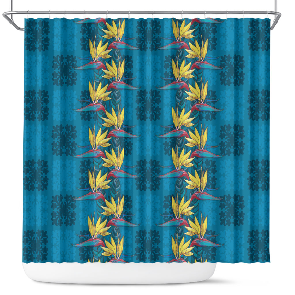 Hawaii Waikiki King Shower Curtain Blue Quilt With Pua Manu