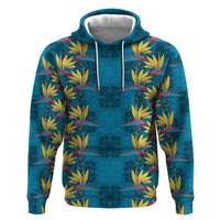 Hawaii Waikiki King Zip Hoodie Blue Quilt With Pua Manu LT05 Pullover Hoodie Blue - Polynesian Pride