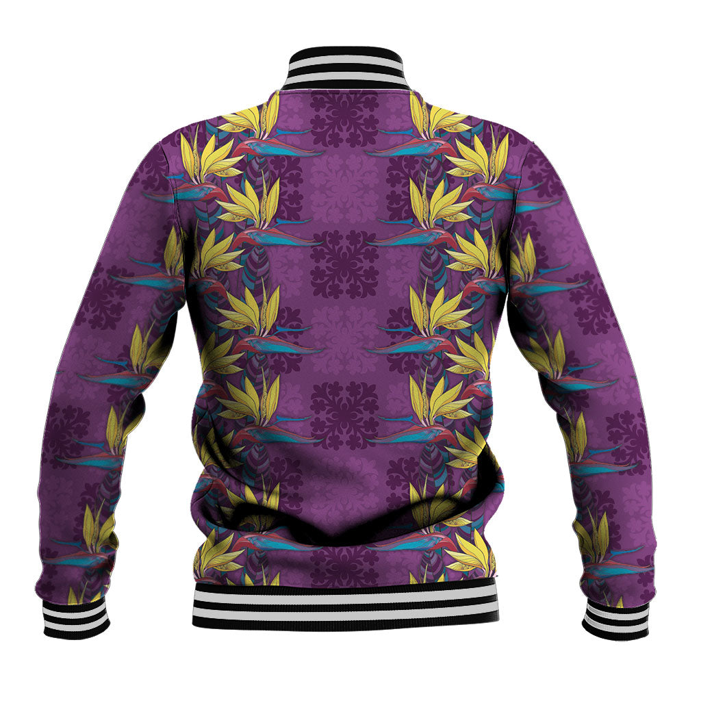 Hawaii Waikiki King Baseball Jacket Purple Quilt With Pua Manu LT05 - Polynesian Pride