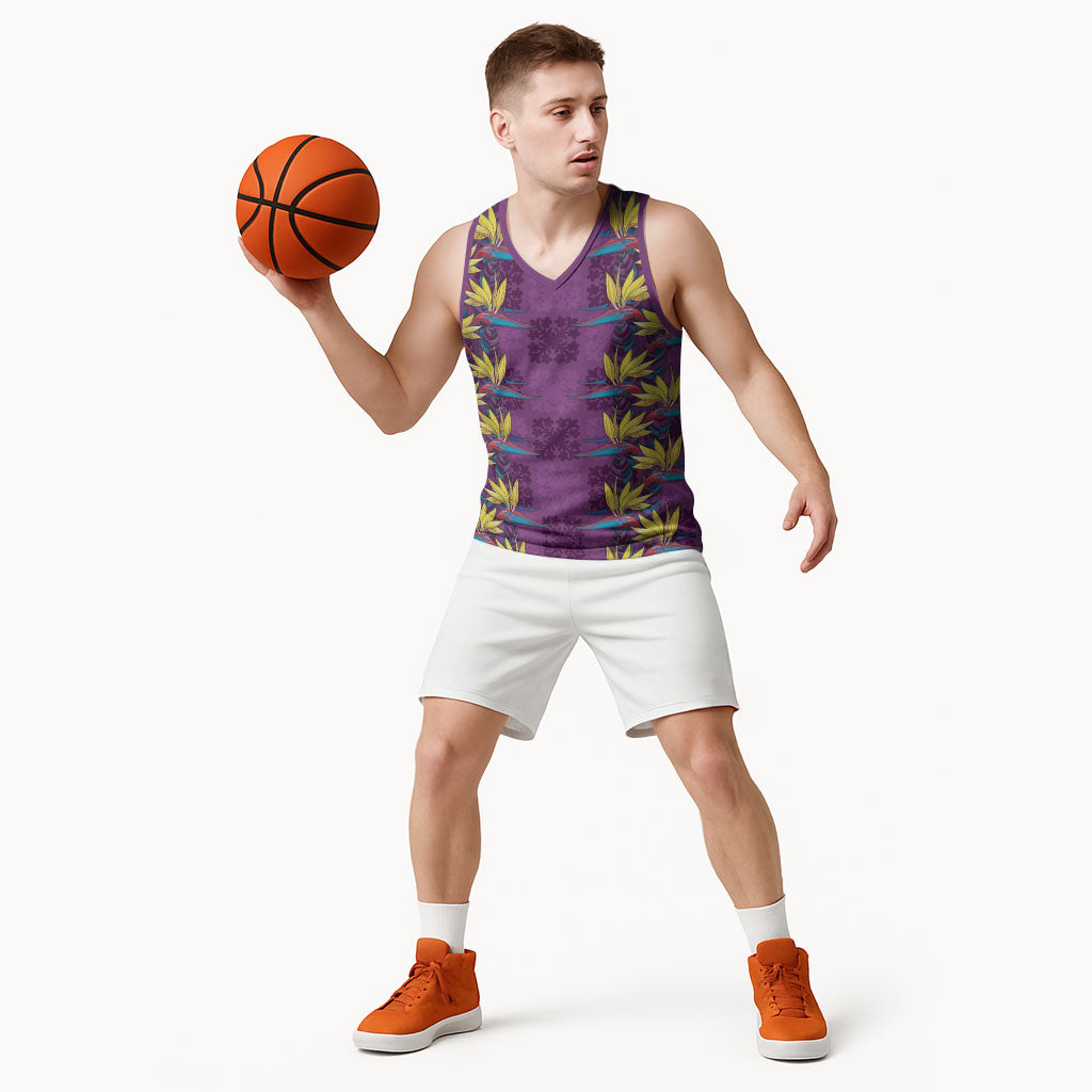 Hawaii Waikiki King Basketball Jersey Purple Quilt With Pua Manu LT05 - Polynesian Pride