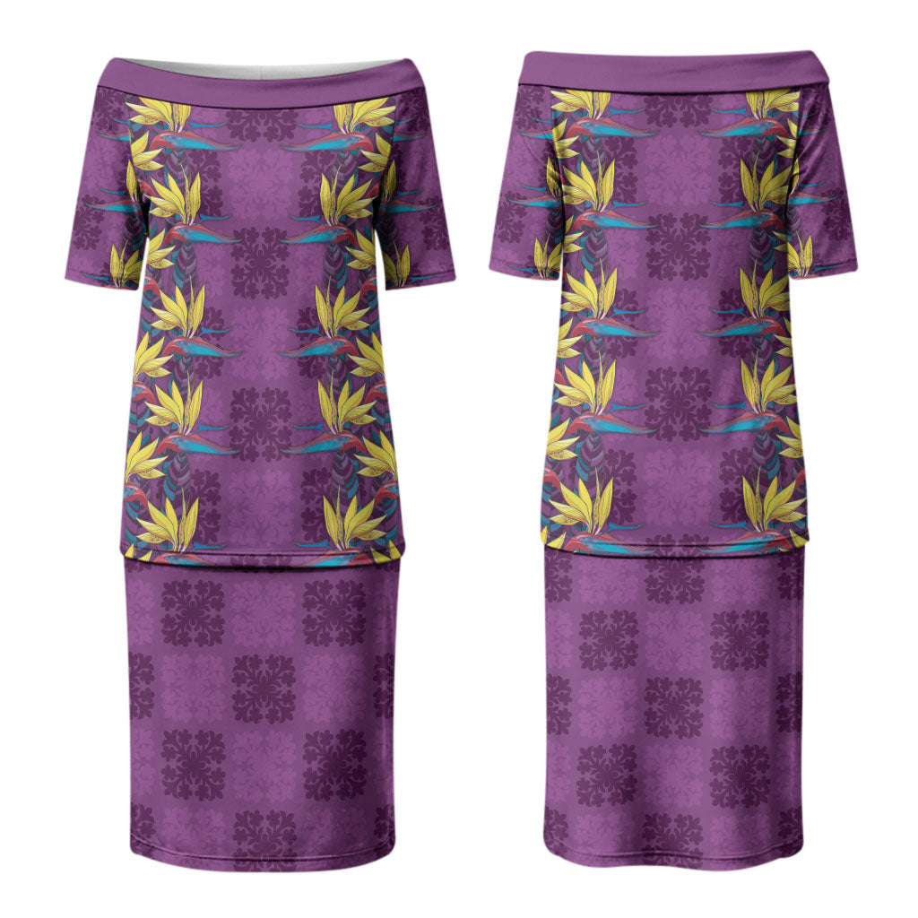 Hawaii Waikiki King Couples Matching Puletasi and Hawaiian Shirt Purple Quilt With Pua Manu LT05 - Polynesian Pride