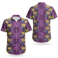 Hawaii Waikiki King Couples Matching Short Sleeve Bodycon Dress and Hawaiian Shirt Purple Quilt With Pua Manu LT05 - Polynesian Pride