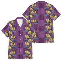 Hawaii Waikiki King Family Matching Off The Shoulder Long Sleeve Dress and Hawaiian Shirt Purple Quilt With Pua Manu LT05 Dad's Shirt - Short Sleeve Purple - Polynesian Pride