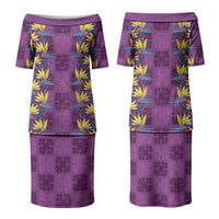 Hawaii Waikiki King Family Matching Puletasi and Hawaiian Shirt Purple Quilt With Pua Manu LT05 Mom's Dress Purple - Polynesian Pride