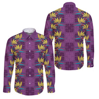 Hawaii Waikiki King Family Matching Puletasi and Hawaiian Shirt Purple Quilt With Pua Manu LT05 Dad's Shirt - Long Sleeve Purple - Polynesian Pride