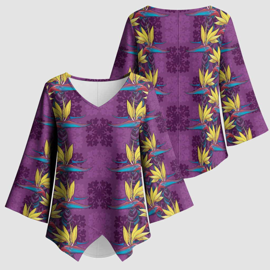 Hawaii Waikiki King Kimono Sleeve Blouse Purple Quilt With Pua Manu LT05 - Polynesian Pride